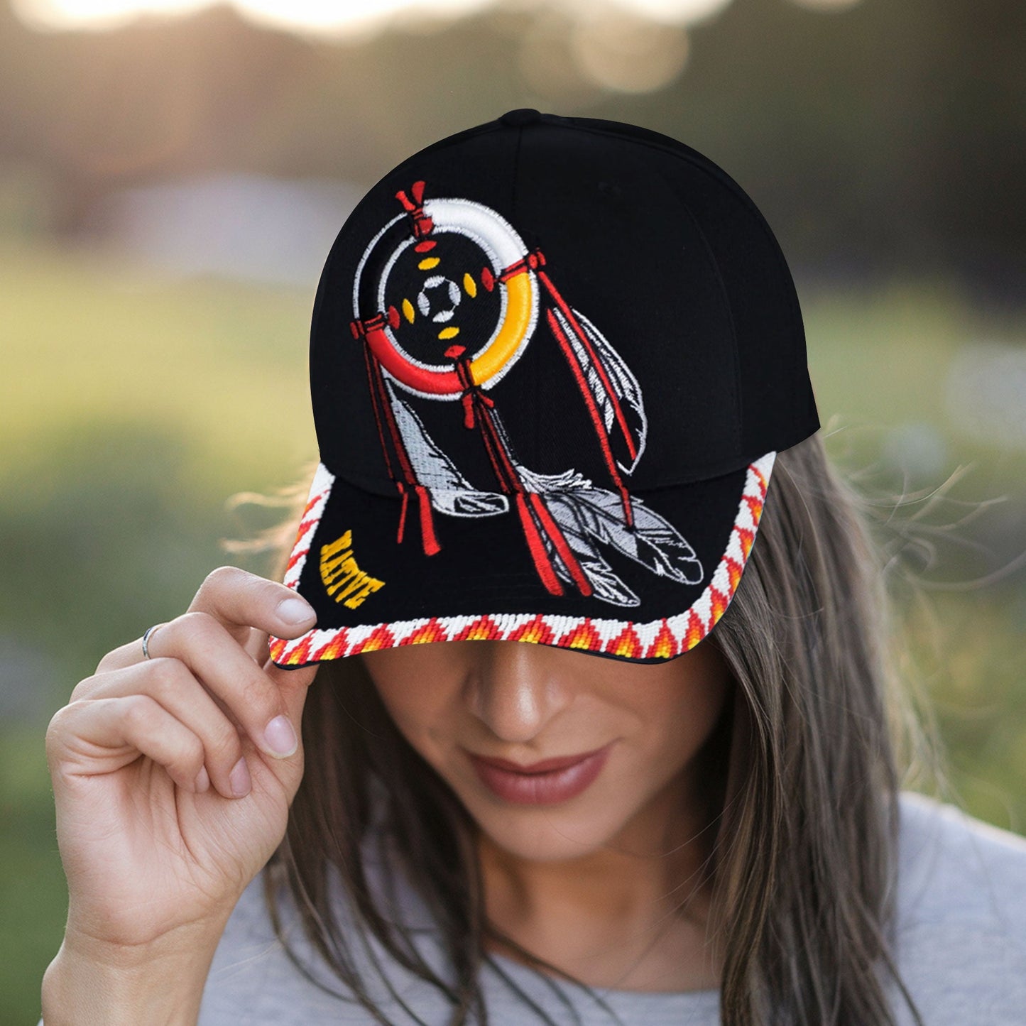 SALE 50% OFF - Dreamcatcher Embroidered Beaded Baseball Cap With Brim Unisex Native American Style