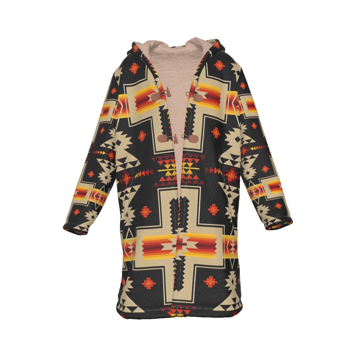 Native American Pattern Horn Button Long Fleece Windbreaker Best Selling