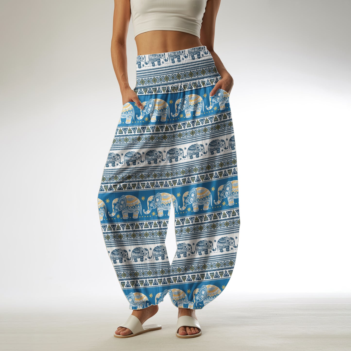 Elephant Vibe Harem Pants – Boho Yoga Pants with Pockets 01