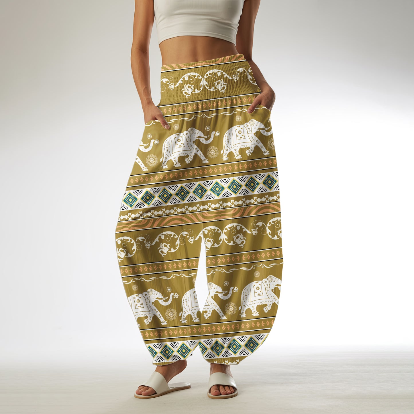 Teal Elephant Harem Pants – Yoga Boho Clothes with Pockets 08
