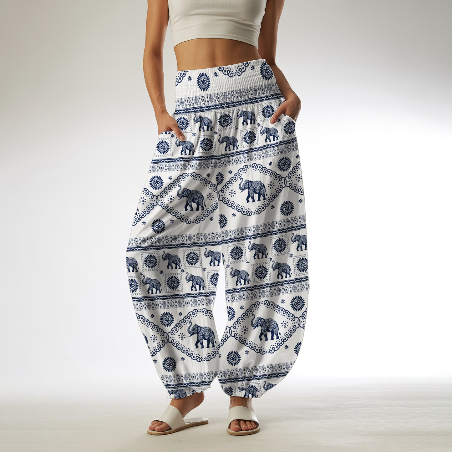 Boho Elephant Print Harem Pants – Boho Yoga Pants with Pockets 04
