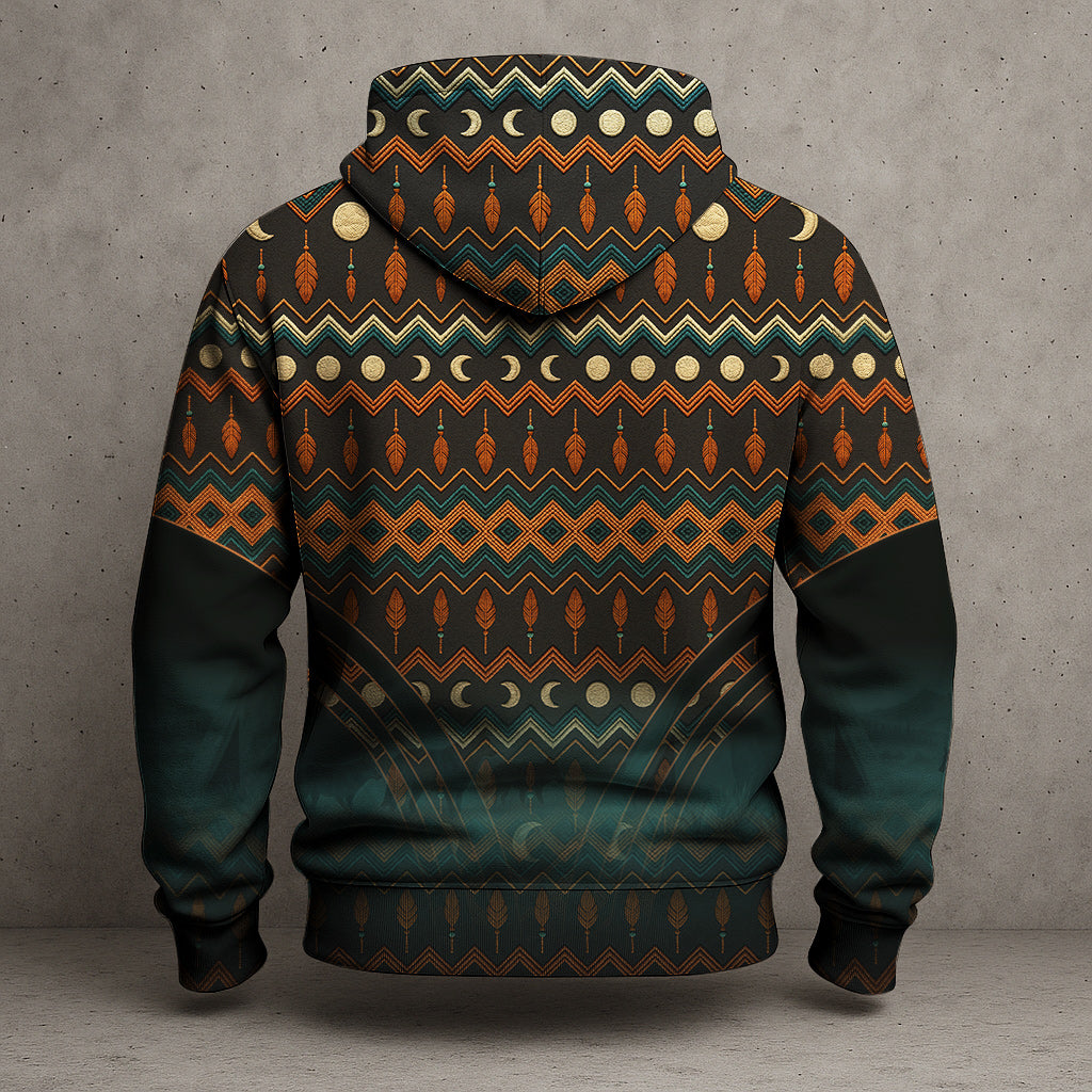 Spirit of the Wolf – Tribal Geometric Design in Dark Green and Copper Tones