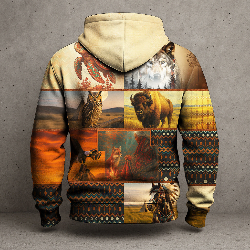 Sacred Creatures – Spirit Animal Totem Hoodie in Copper and Sand Colors