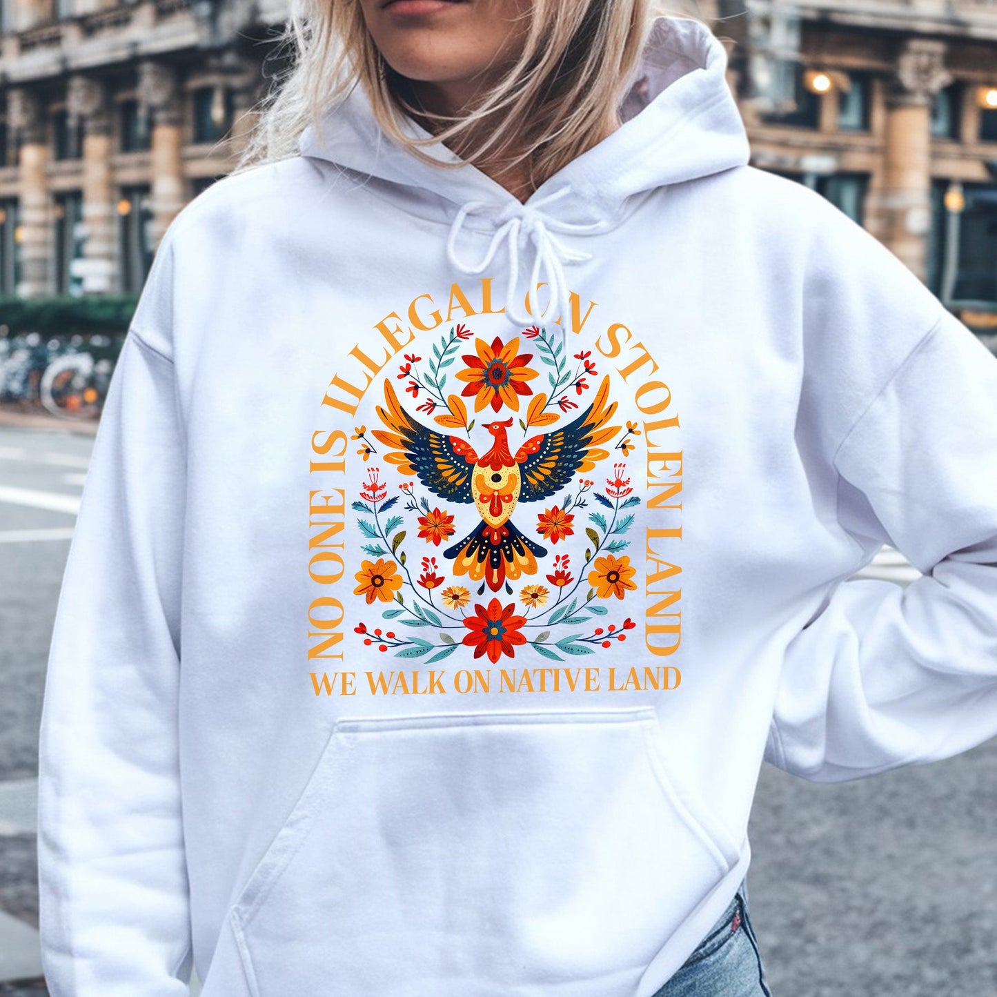No One Is Illegal On Stolen Land - We Walk On Native Land Eagle Design Unisex T-Shirt/T-Shirt V-Neck/Hoodie/Sweatshirt