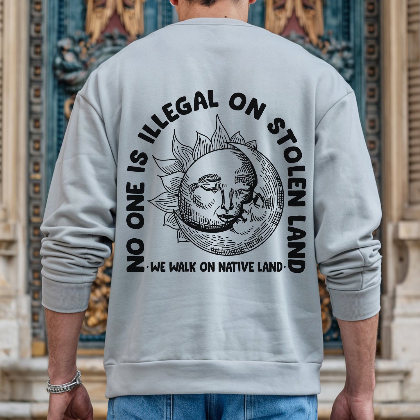 NO ONE IS ILLEGAL ON STOLEN LAND. WE WALK ON NATIVE LAND 18 - Two sides - Unisex T-Shirt/T-Shirt V-Neck/Hoodie/Sweatshirt