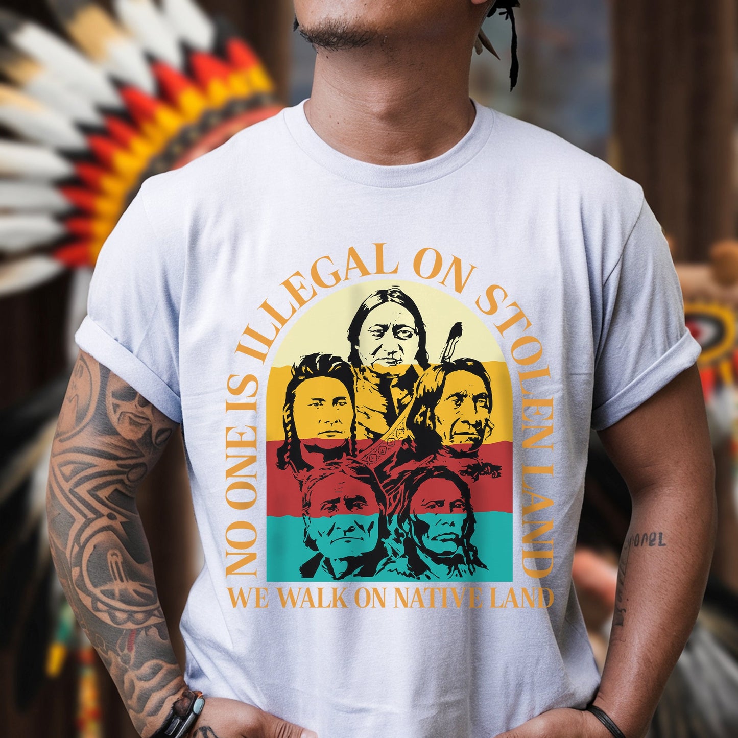 NO ONE IS ILLEGAL ON STOLEN LAND. WE WALK ON NATIVE LAND 16 - Two sides - Unisex T-Shirt/T-Shirt V-Neck/Hoodie/Sweatshirt