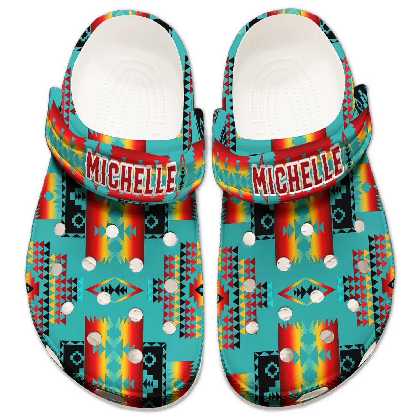 Custom Name Colorful Aztec Pattern Clogs – Vibrant Native Style, Unique Gift for Family