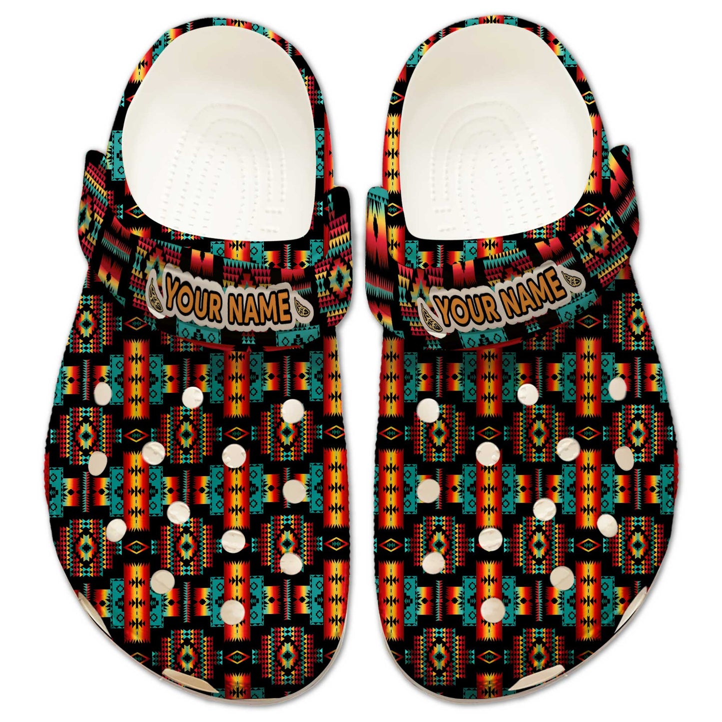 Custom Name Native Sunset Clogs – Bold Tribal Style Footwear for Family Gifting