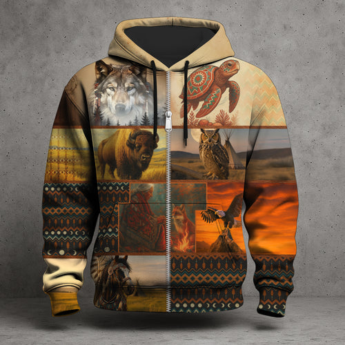 Sacred Creatures – Spirit Animal Totem Hoodie in Copper and Sand Colors