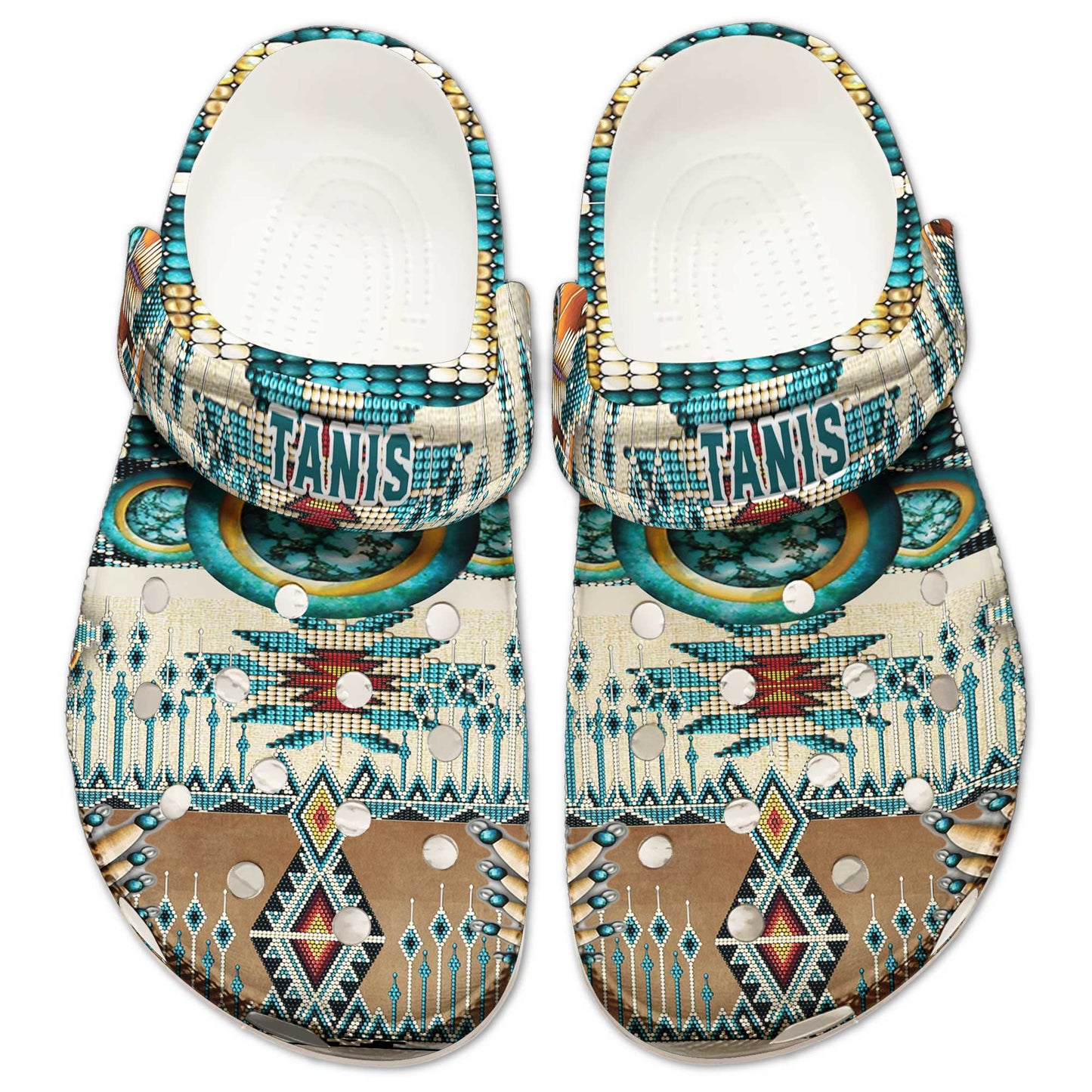 Custom Name Turquoise Tribal Clogs – Native Southwest Style, Unique Family Gift