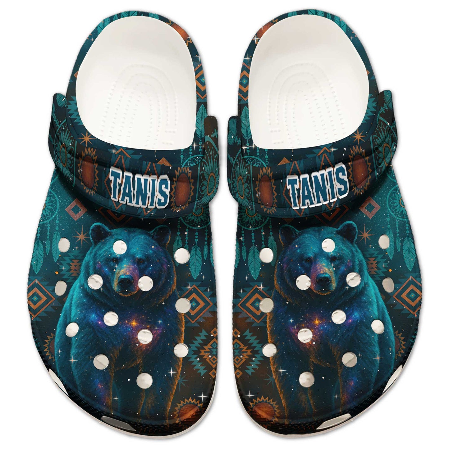 Custom Name Bear Spirit Clogs – Native Tribal Galaxy Design & Meaningful Gift for Family