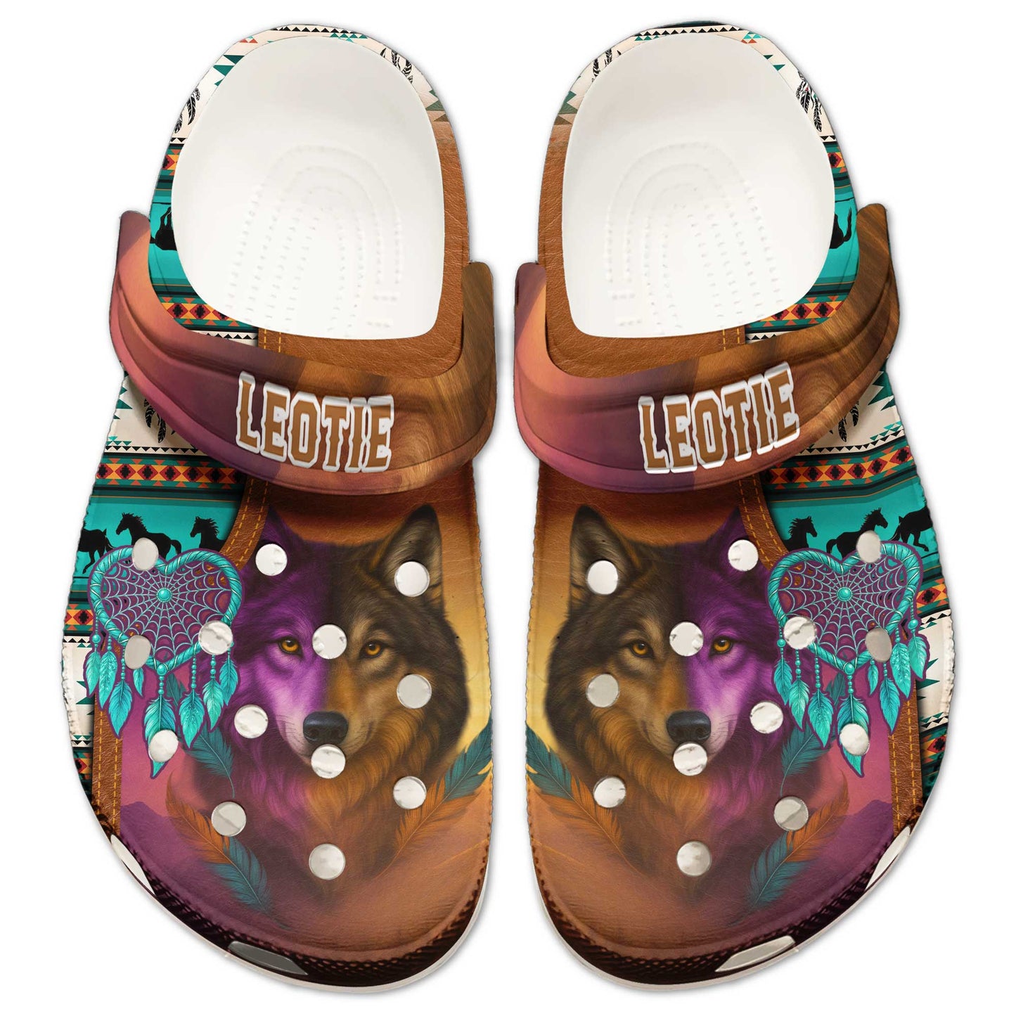 Custom Name Wolf & Dreamcatcher Clogs – A Heartfelt Family Gift with Soul and Spirit