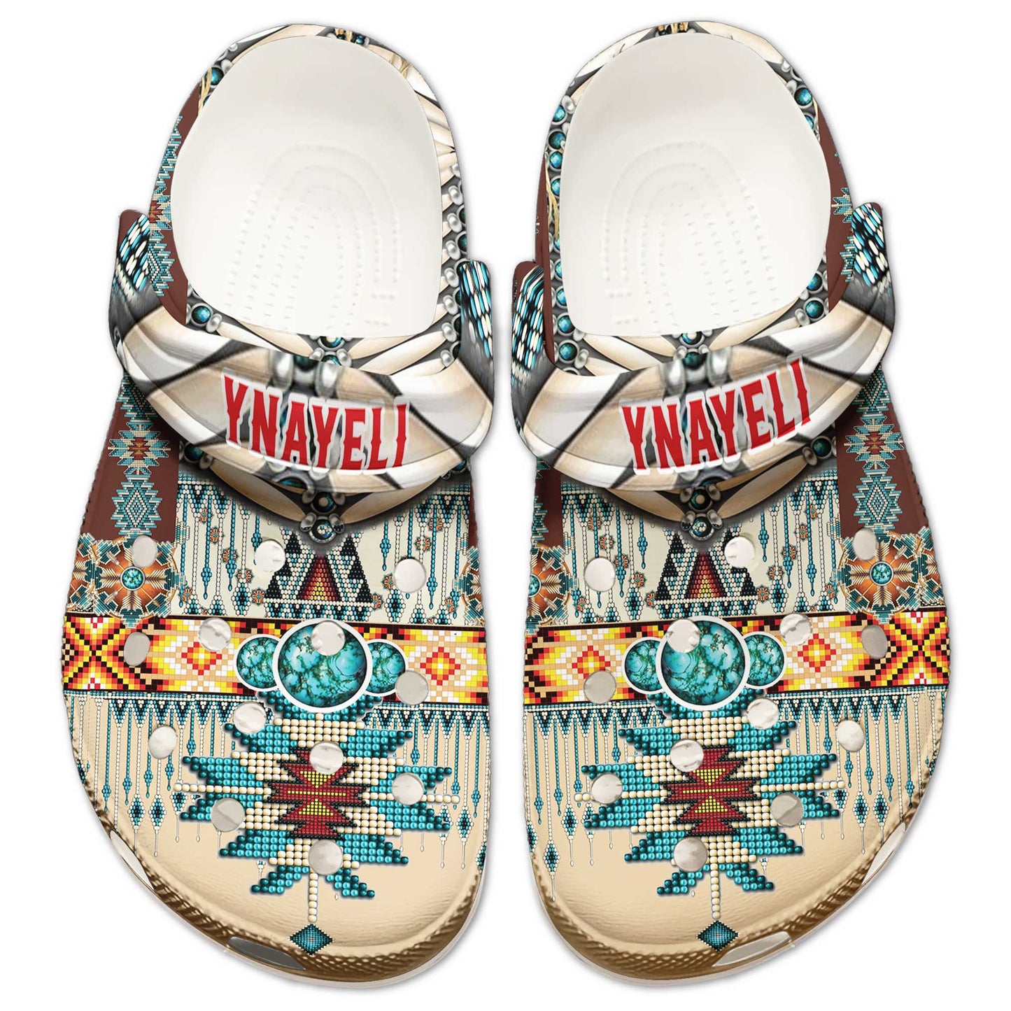 Custom Name Clogs – Rustic Boho Style with Turquoise Stone & Traditional Patterns