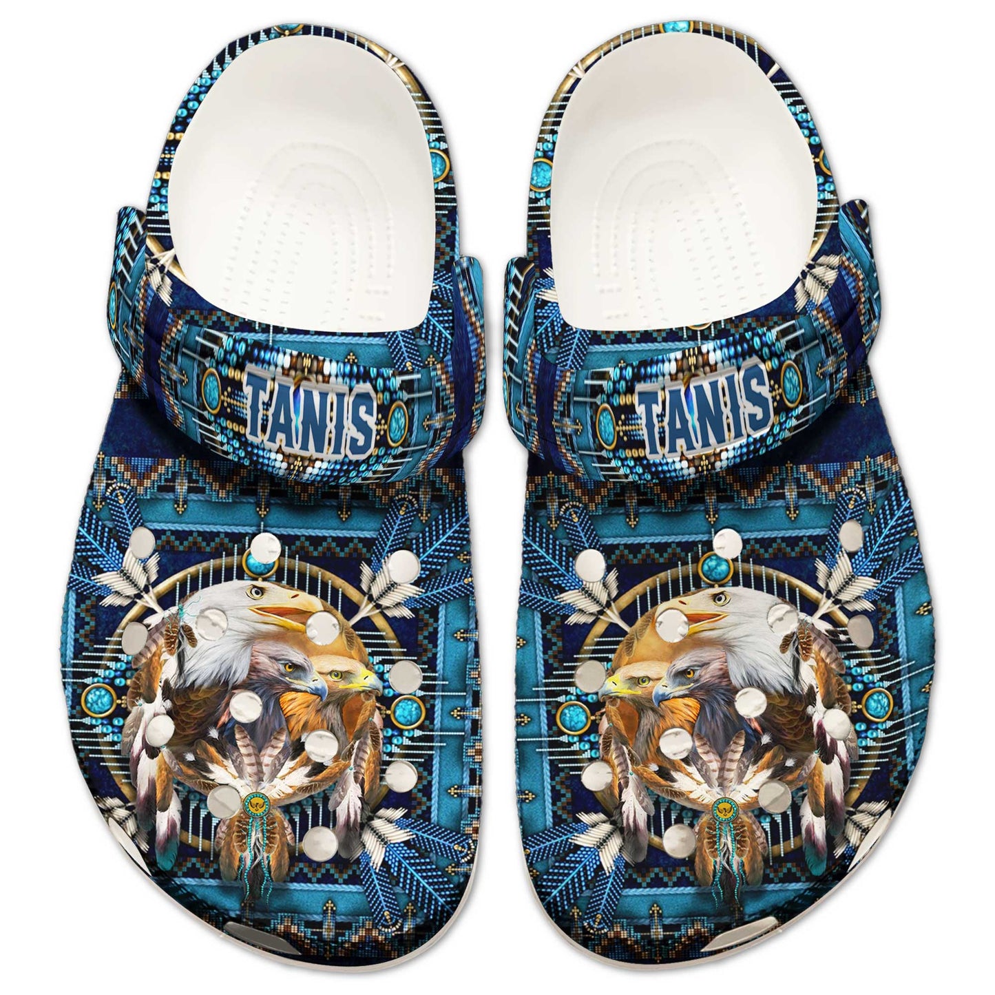 Custom Name Eagle Dreamcatcher Clogs – Native Spirit Shoes, Perfect Gift for Family