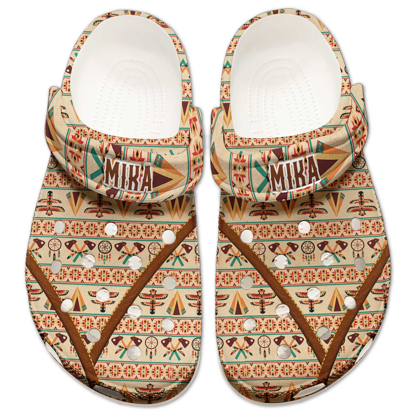 Custom Name Beige Tribal Clogs – Subtle Native-Inspired Gift for the Whole Family
