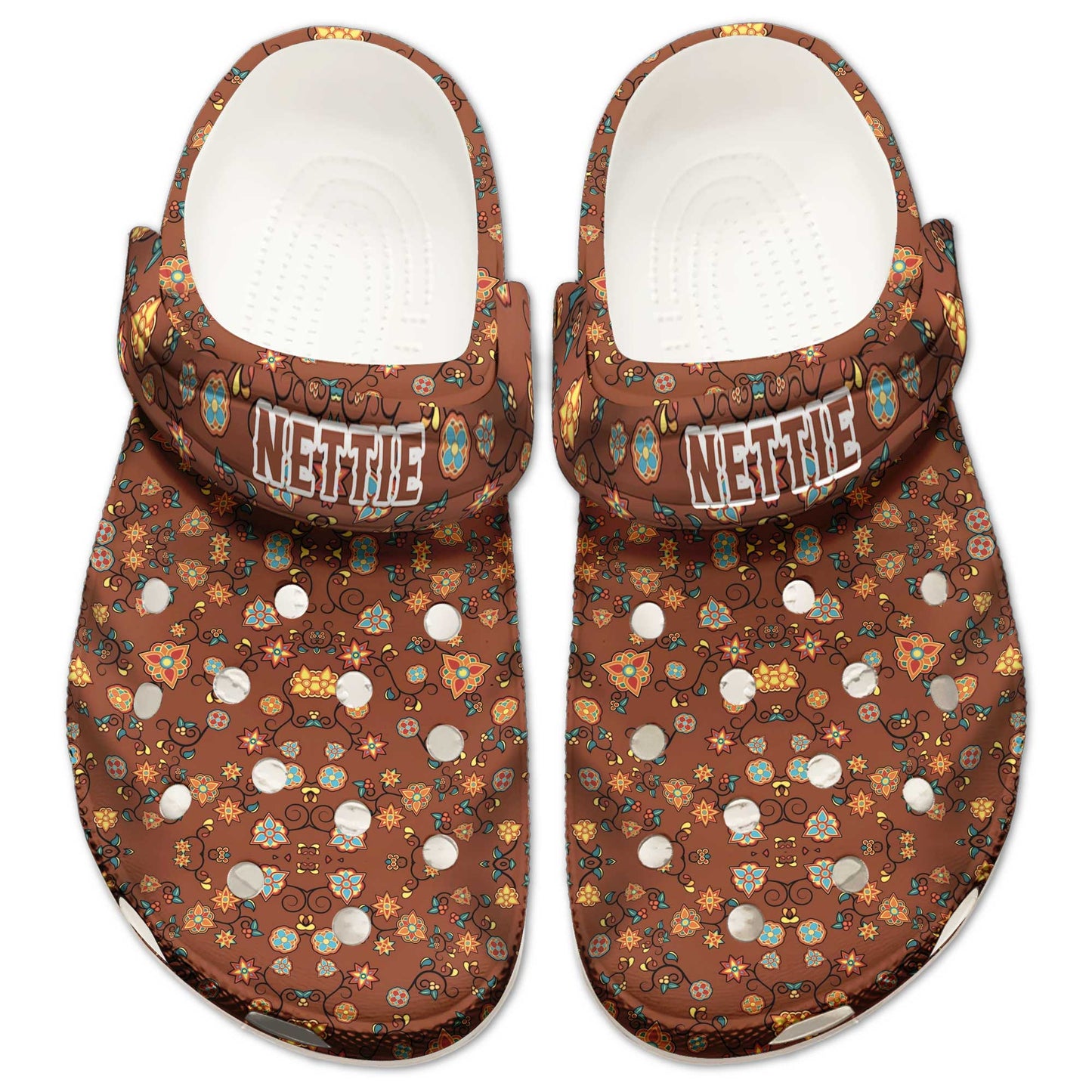 Custom Name Boho Floral Clogs – Warm Tribal Print, Personalized Gift for Family