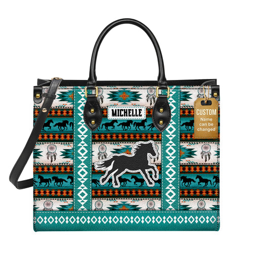 Personalized Leather Handbag for Women - Design Patterns Boho Wild Mustang