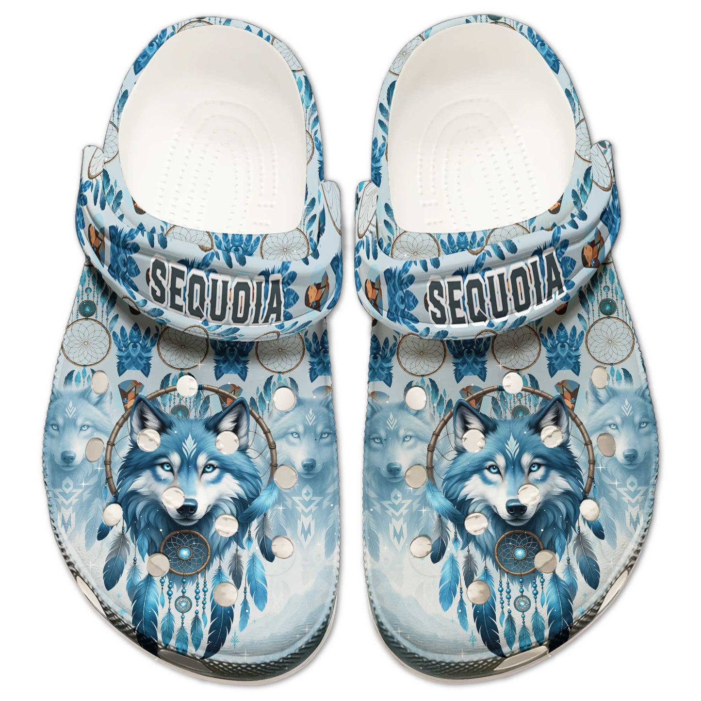 Custom Name Wolf Dreamcatcher Clogs – Tribal Spirit & Personalized Native Gift