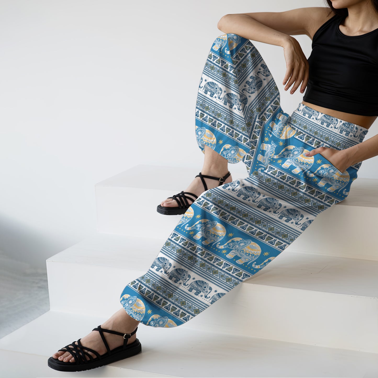 Elephant Vibe Harem Pants – Boho Yoga Pants with Pockets 01