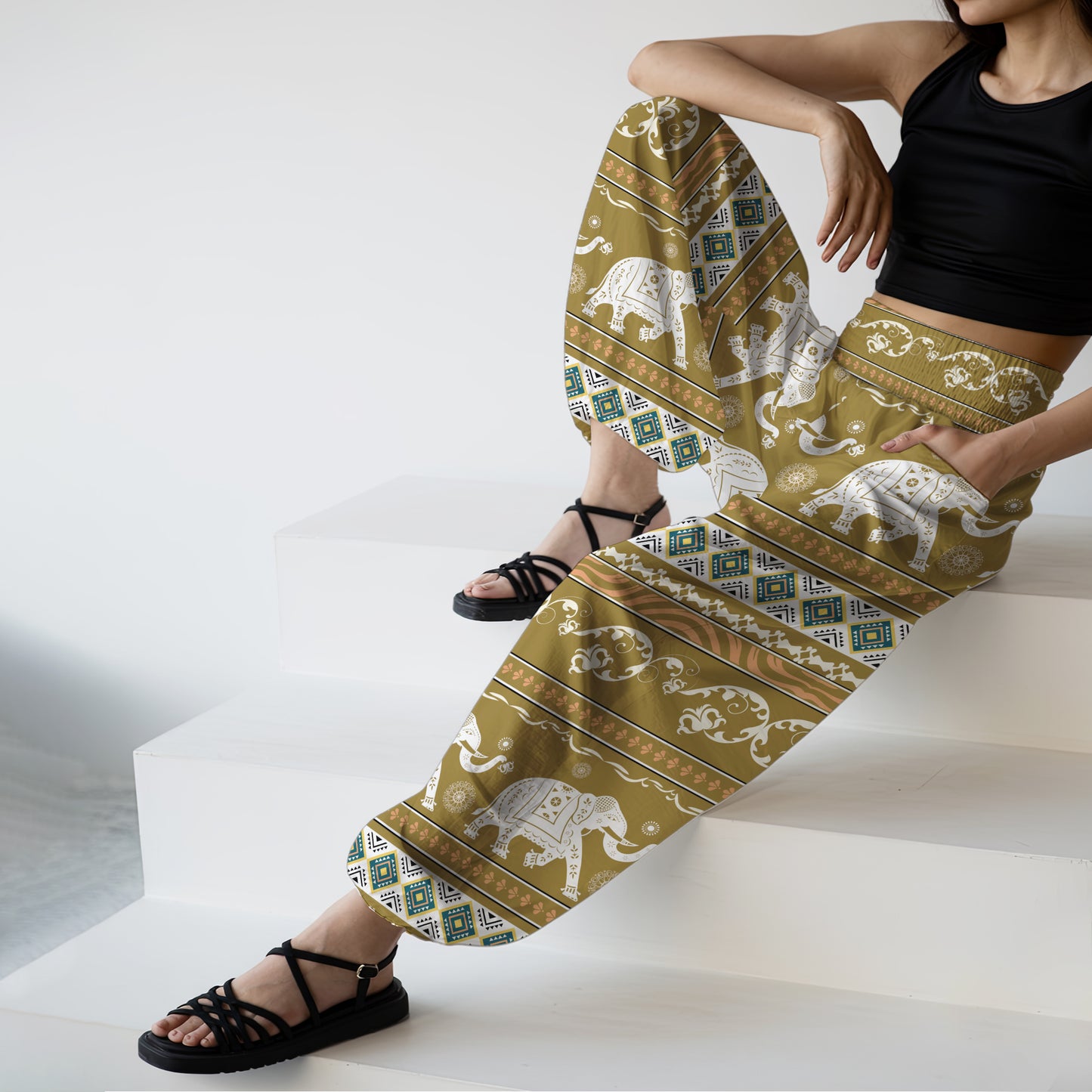 Teal Elephant Harem Pants – Yoga Boho Clothes with Pockets 08