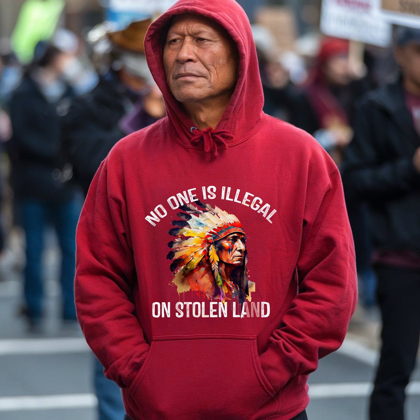 Chief Spirit No One Is Illegal on Stolen Land Unisex T-Shirt/T-Shirt V-Neck/Hoodie/Sweatshirt
