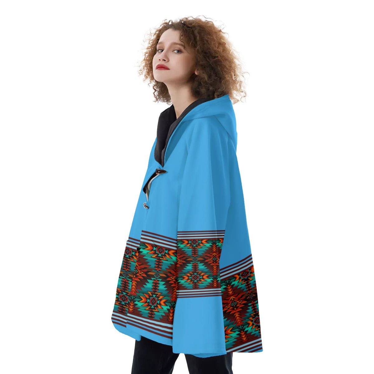 Fashion Women Pattern Button Coat Print Hooded Jacket Outerwear 03