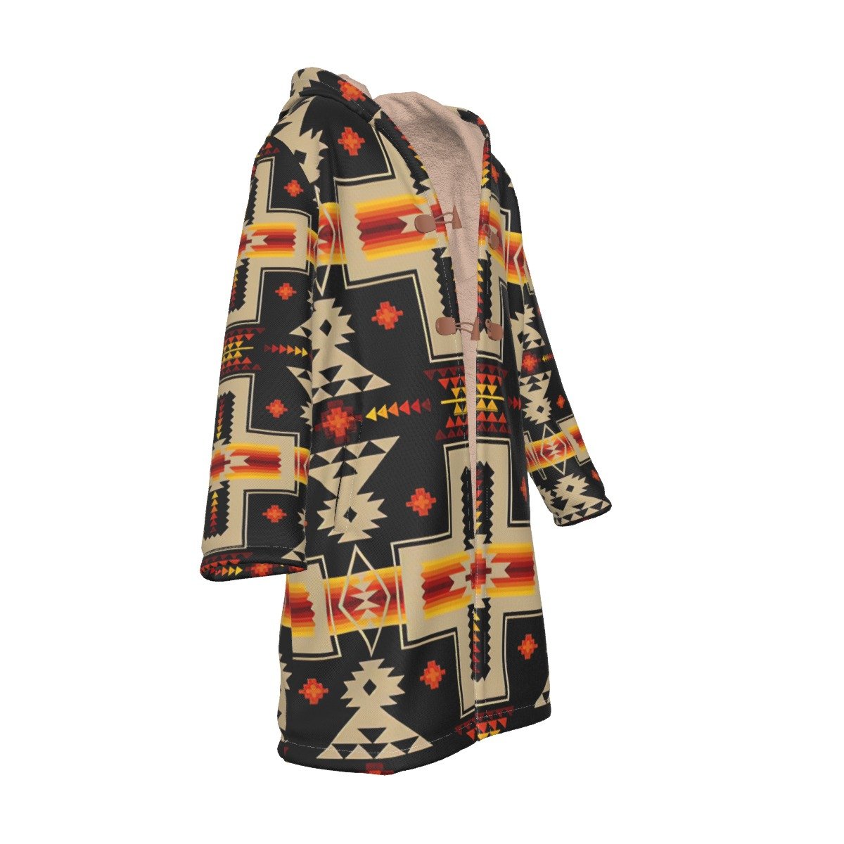 Native American Pattern Horn Button Long Fleece Windbreaker Best Selling