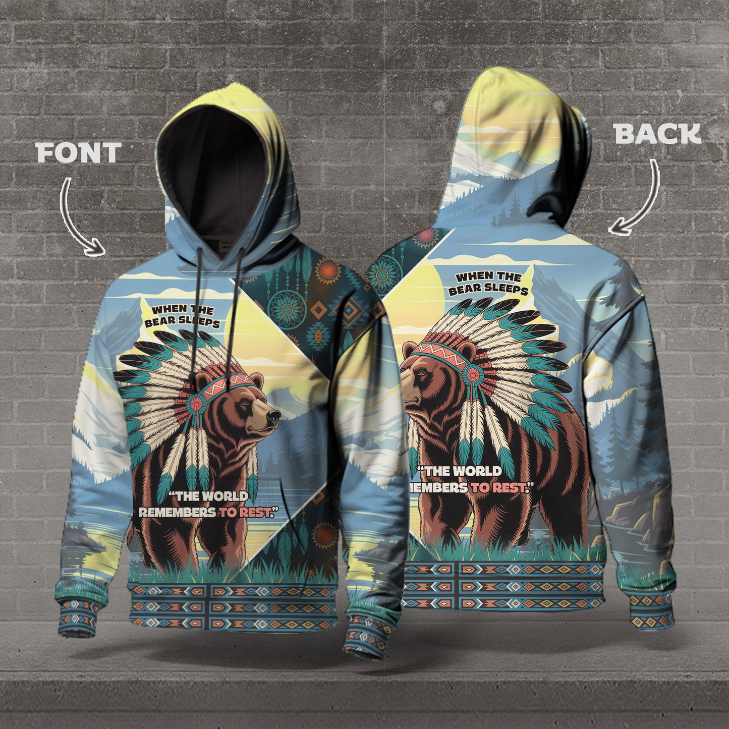 Spirit of the Bear – Tribal Chief Design in Mountain Blue and Earth Brown