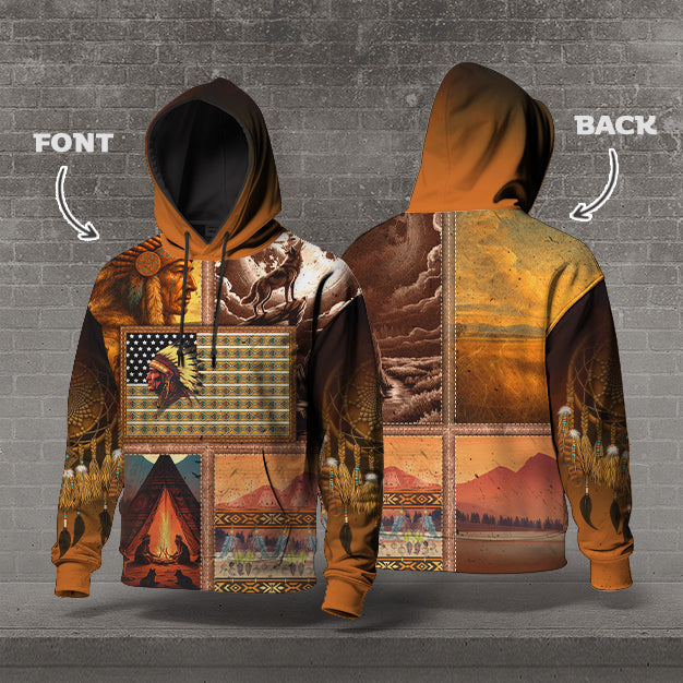 Native Heritage – The Chief Spirit Hoodie in Red & Blue, Symbol of Freedom and Pride