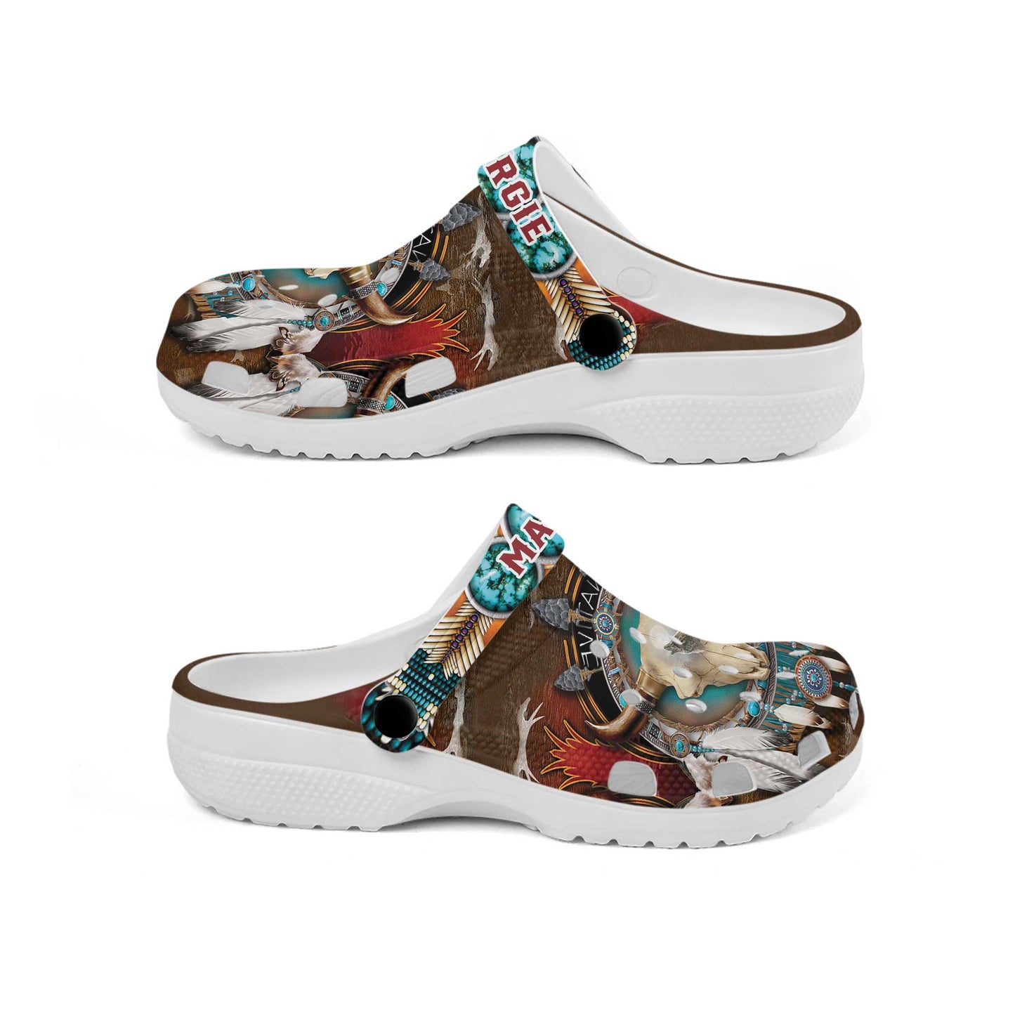 Custom Name Buffalo Skull & Dreamcatcher Clogs – Native Western Spirit Style