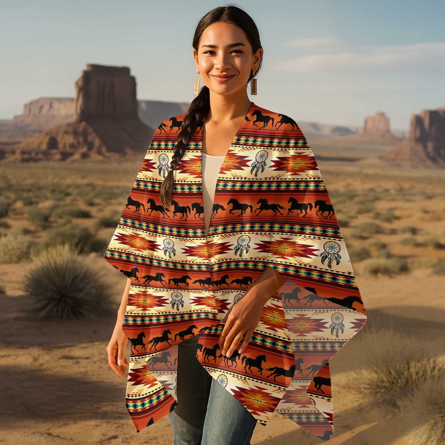 Poncho Tribal Mustang – Native Motifs & Traditional Dreamcatchers