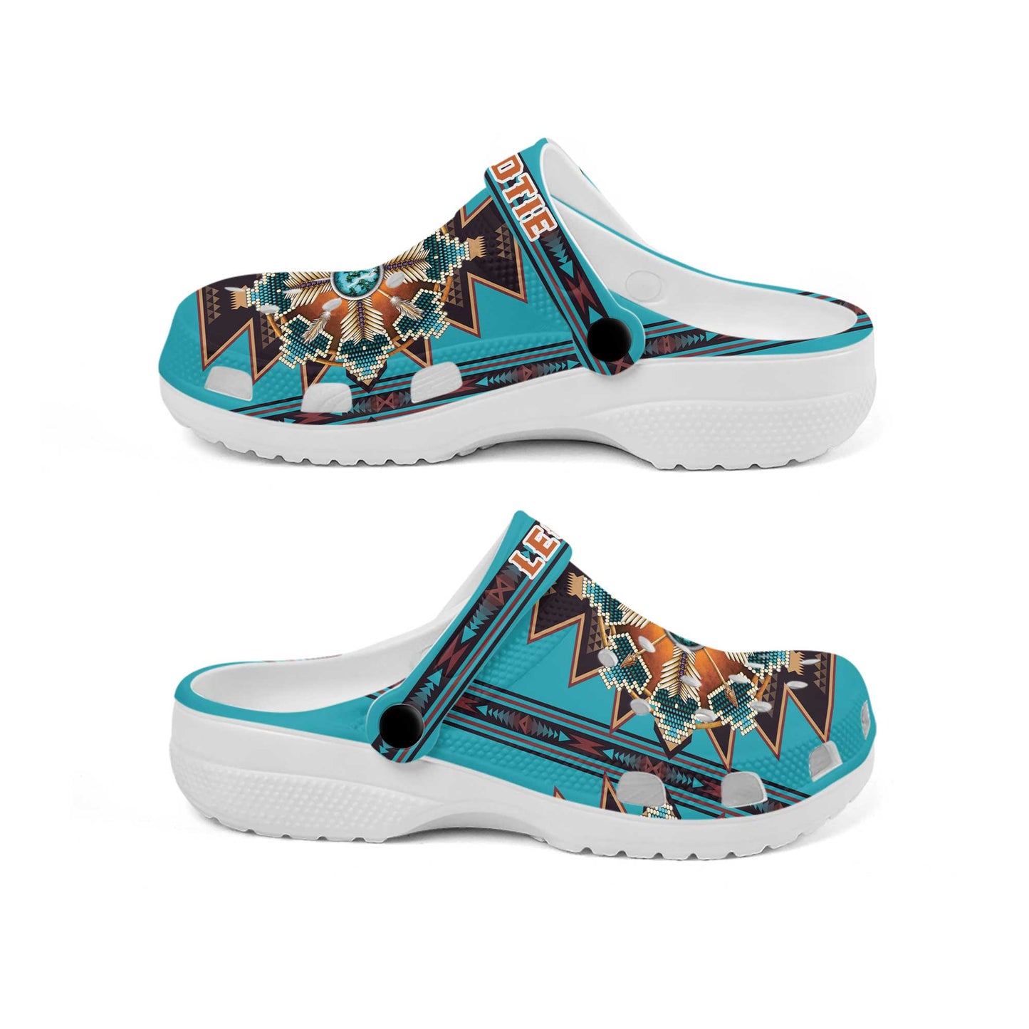 Custom Name Tribal Blue Clogs – Sacred Geometry & Turquoise Design, Gift for Family