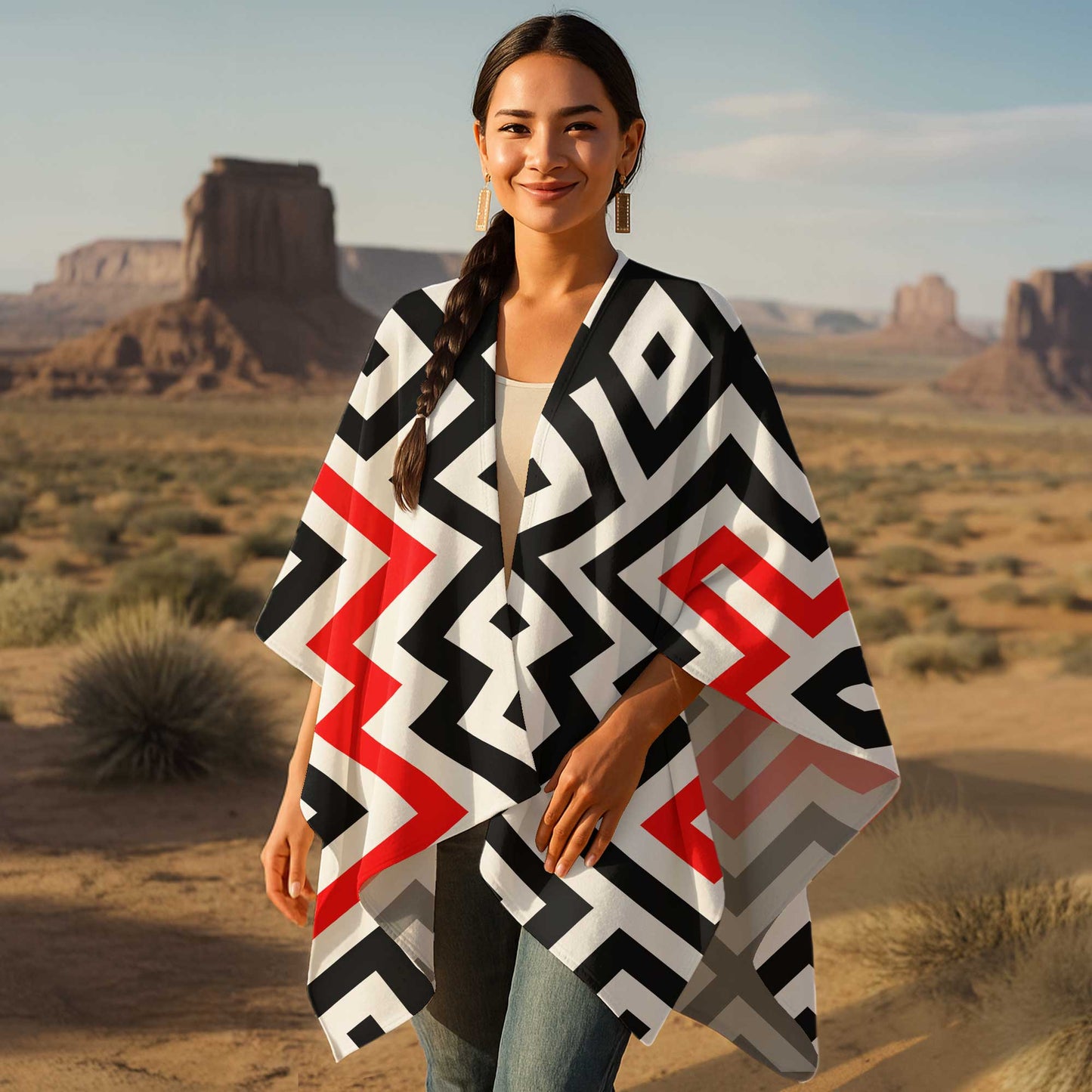 Boho Poncho with Wild Pattern and Native Dreamcatchers