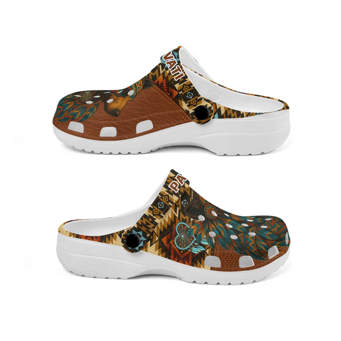 Custom Name Native American Bear Clogs – Tribal Style Clog Shoes for Nature Lovers