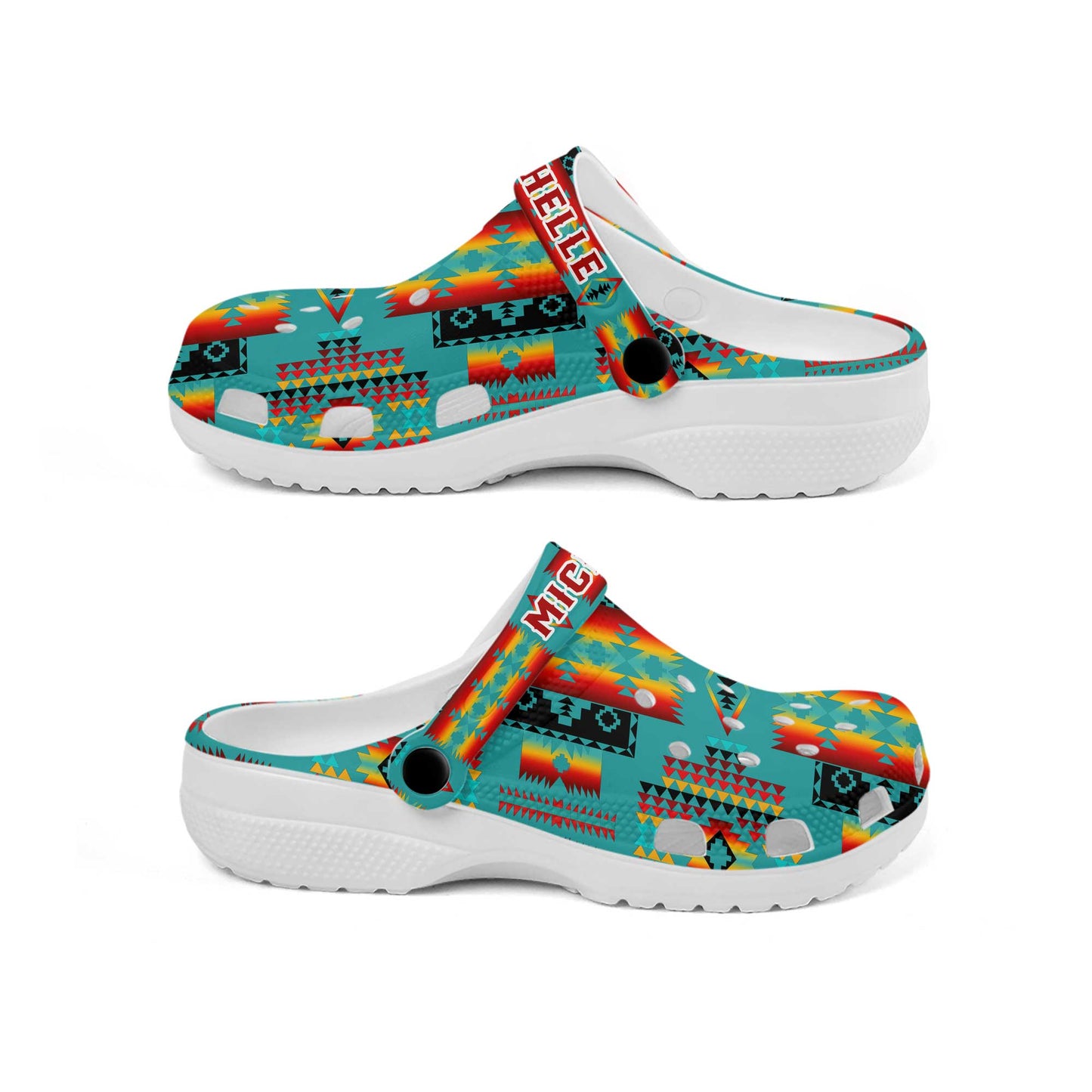 Custom Name Colorful Aztec Pattern Clogs – Vibrant Native Style, Unique Gift for Family