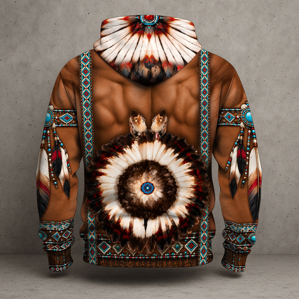 Native Warrior Spirit Hoodie, Muscle Fit Tribal Feather Sweatshirt, Native Inspired Hoodie For Men, Unique Statement Gift