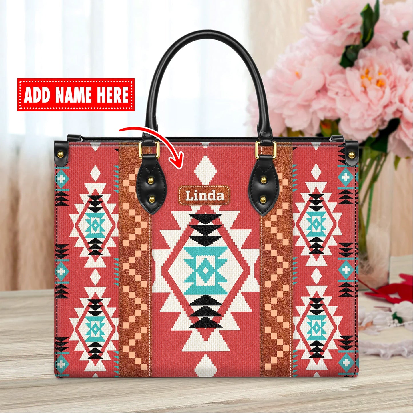 Personalized Leather Handbag for Women - Design Patten Boho Aztec Style LB05