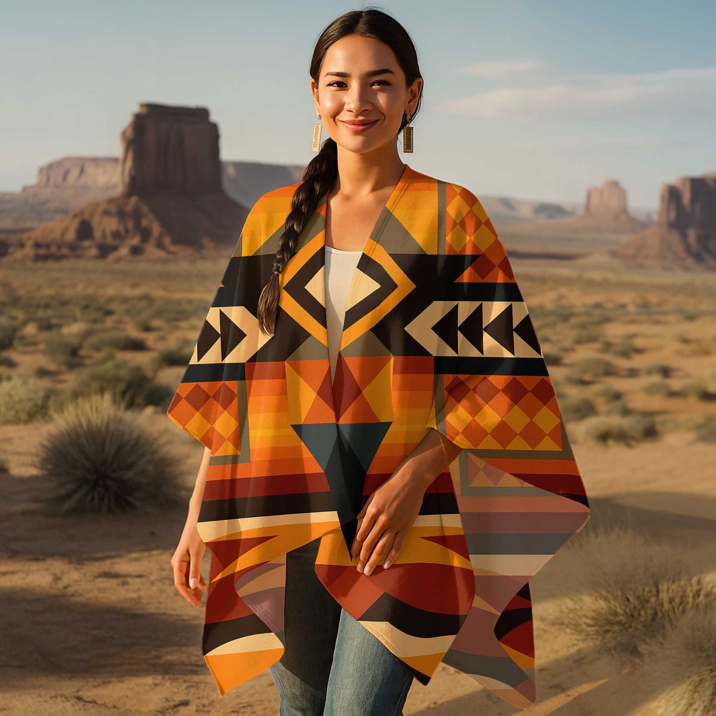 Boho Poncho with Wild Pattern and Native Dreamcatchers