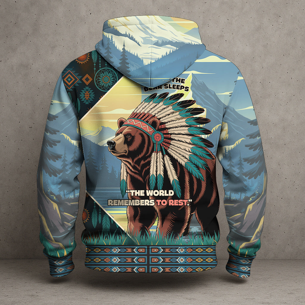 Spirit of the Bear – Tribal Chief Design in Mountain Blue and Earth Brown