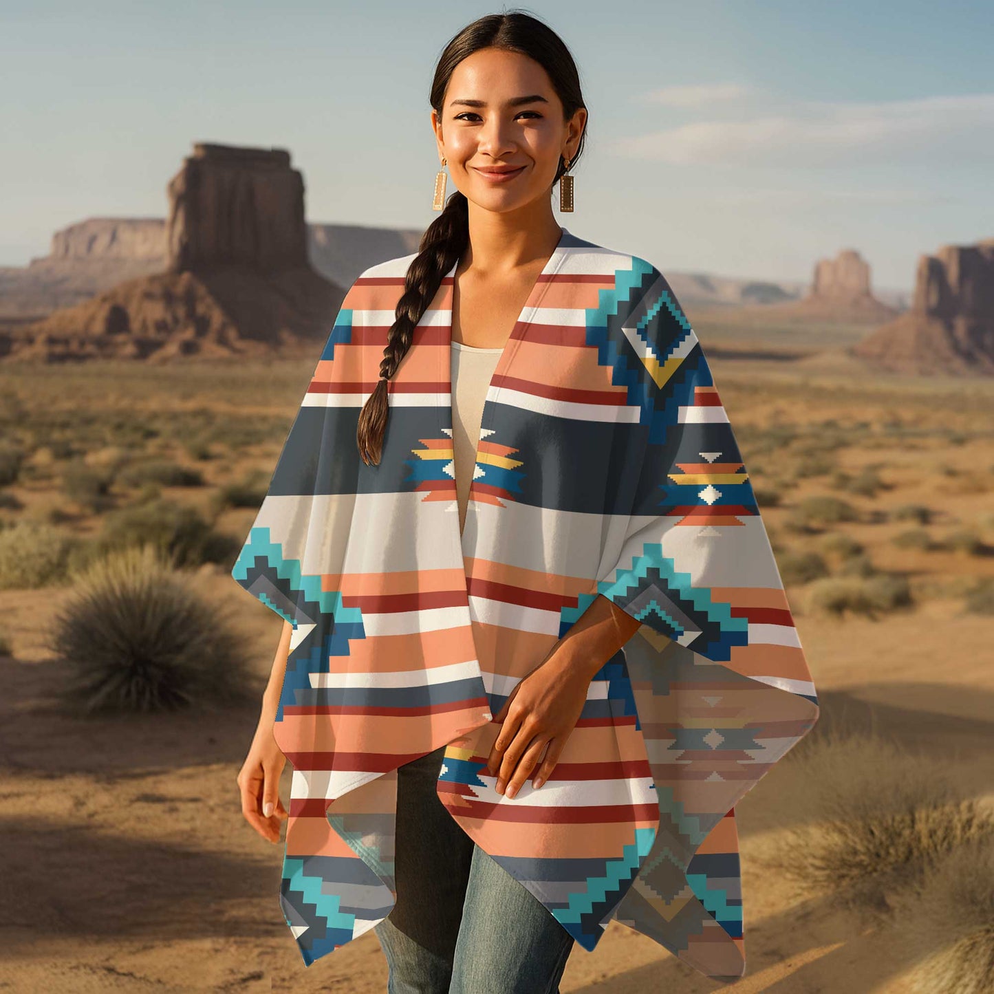 Boho Poncho with Wild Pattern and Native Dreamcatchers