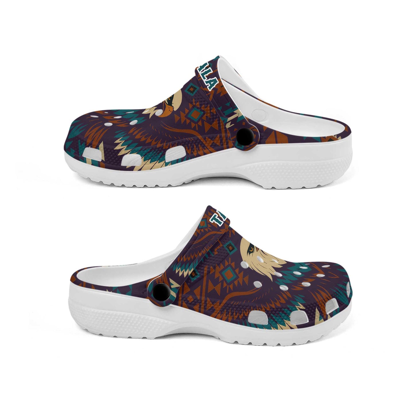 Custom Name Bald Eagle Crocs – Native Inspired Aztec Pattern Clogs for Men & Women