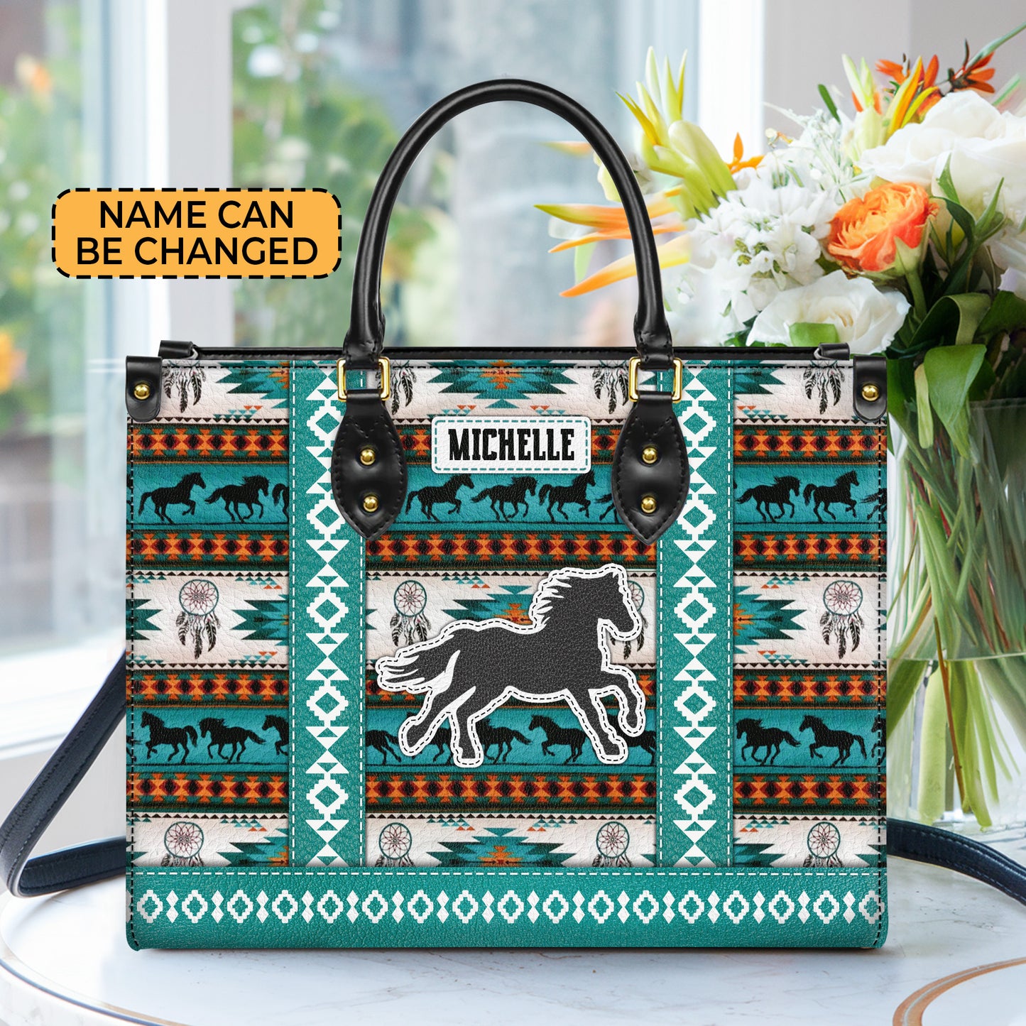 Personalized Leather Handbag for Women - Design Patterns Boho Wild Mustang