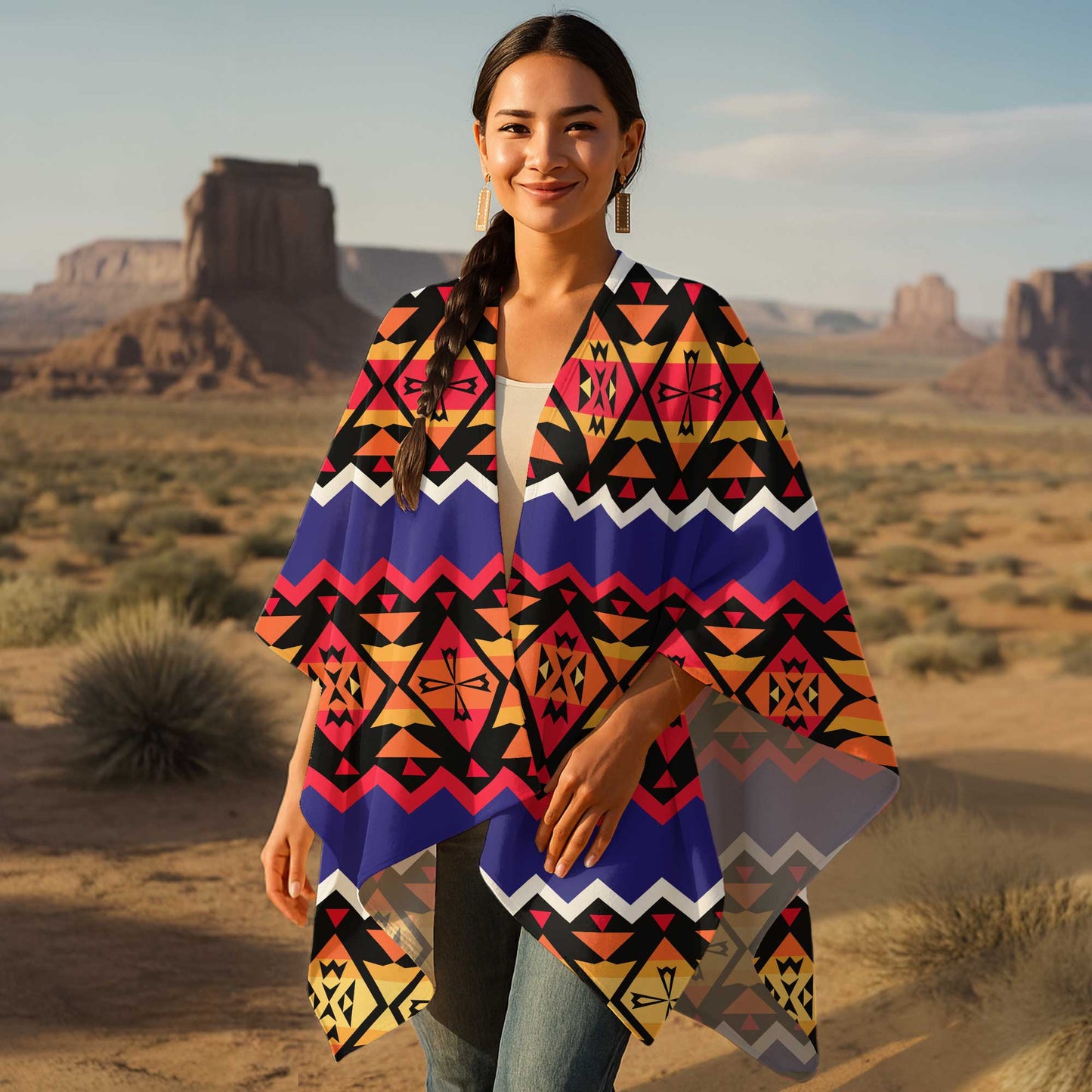 Boho Poncho with Wild Pattern and Native Dreamcatchers