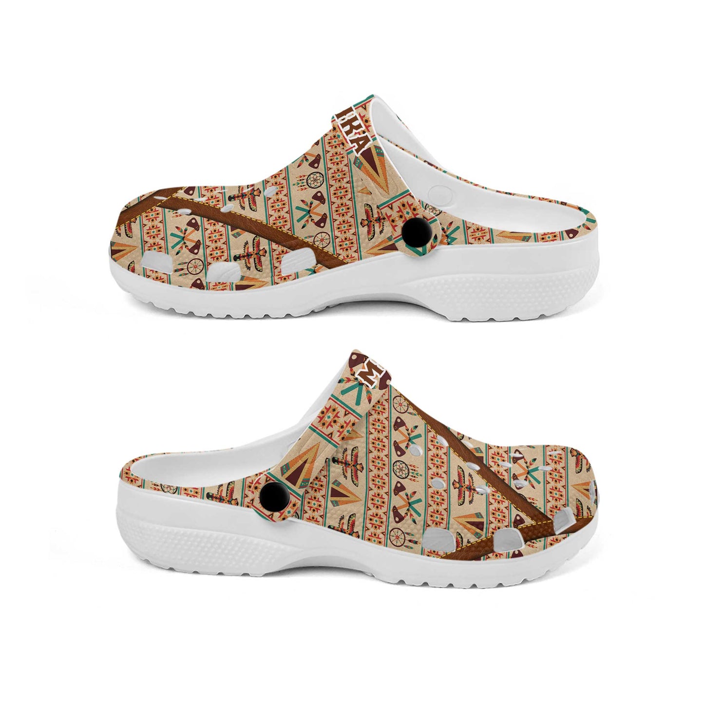 Custom Name Beige Tribal Clogs – Subtle Native-Inspired Gift for the Whole Family