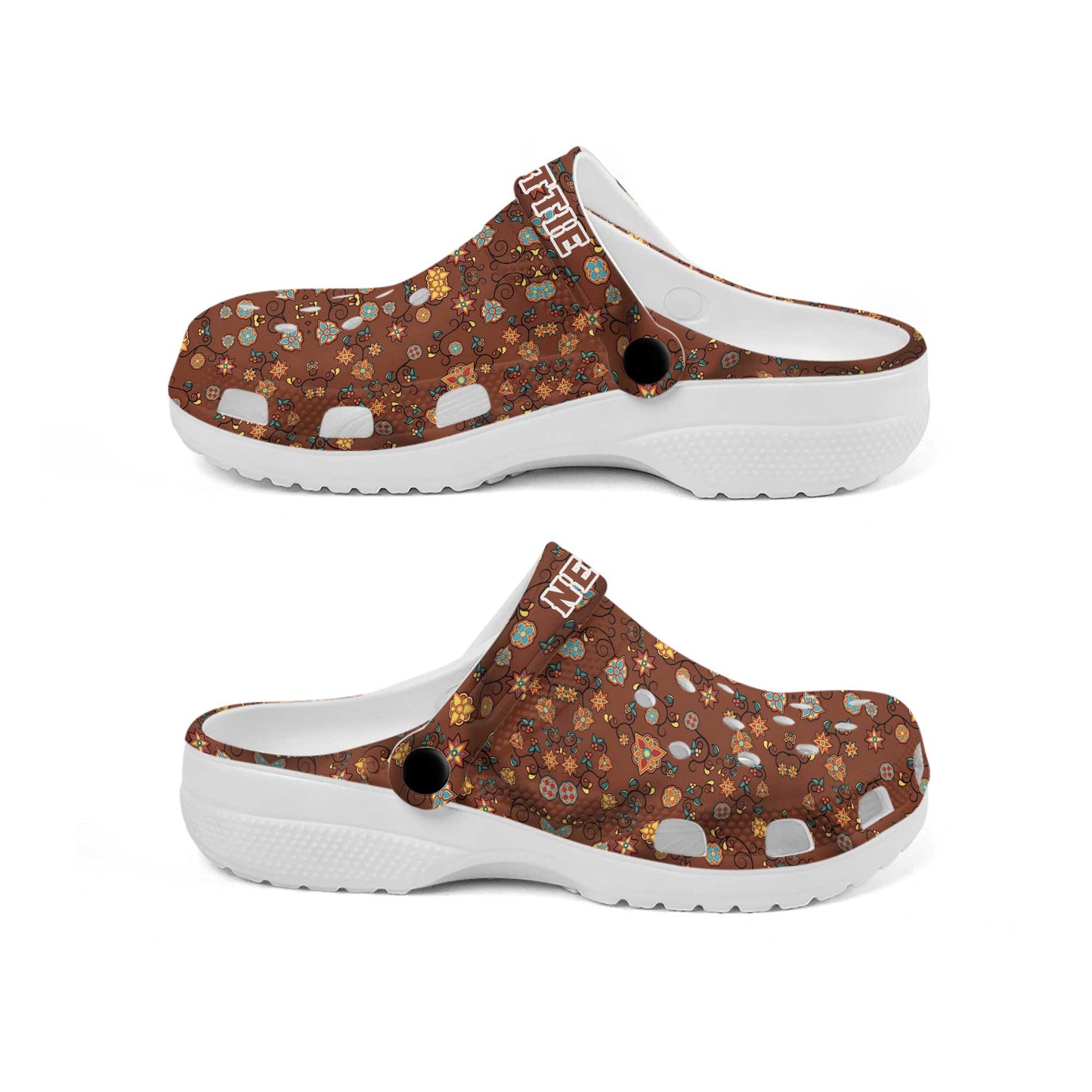 Custom Name Boho Floral Clogs – Warm Tribal Print, Personalized Gift for Family
