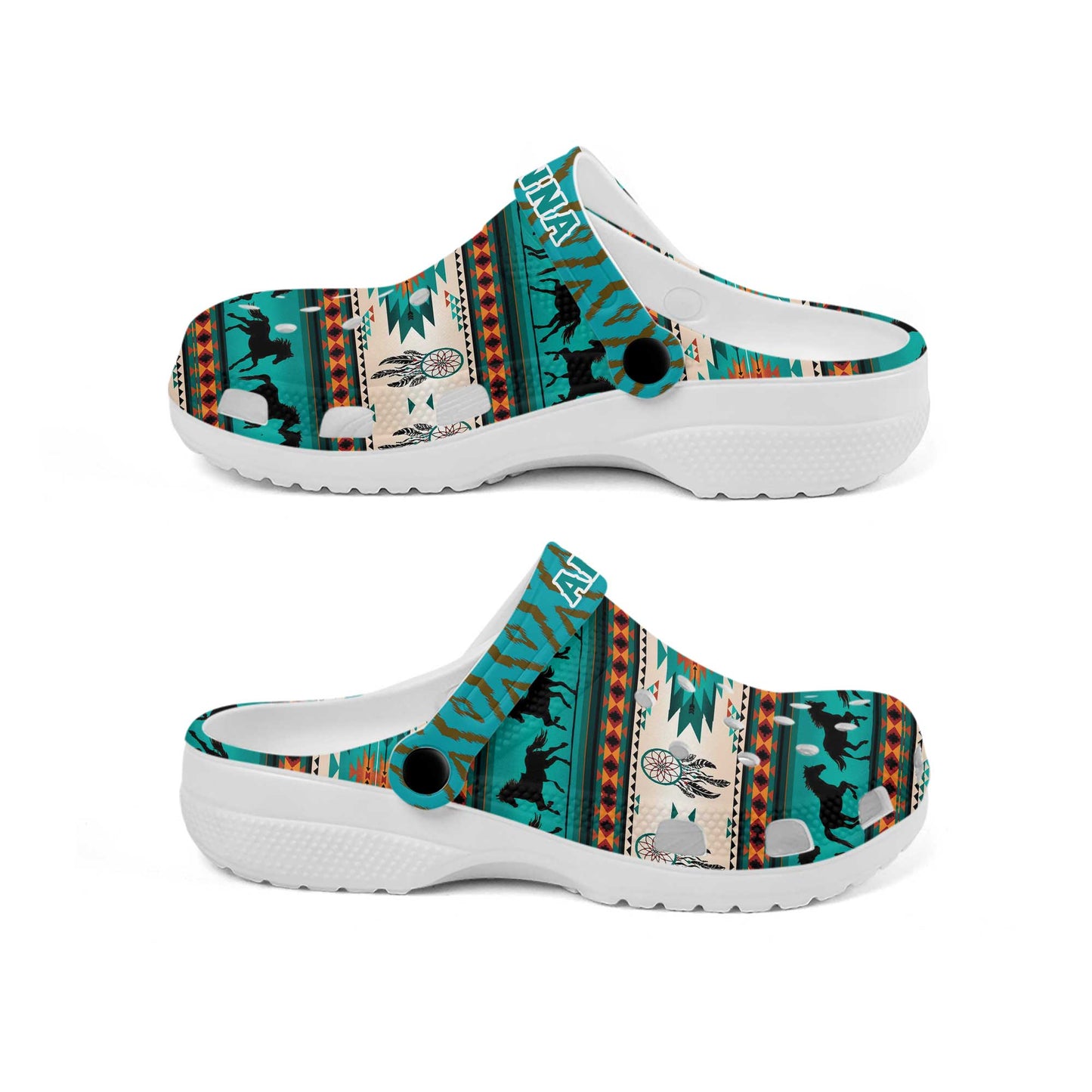 Custom Name Native Horse Pattern Clogs – Dreamcatcher & Tribal Design, Family Gift