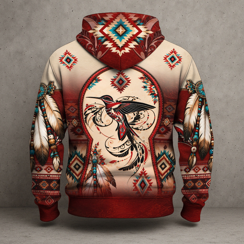 Native Pattern Hummingbird Aztec Tribal 3D All-Over-Print Hoodie, Native American Style