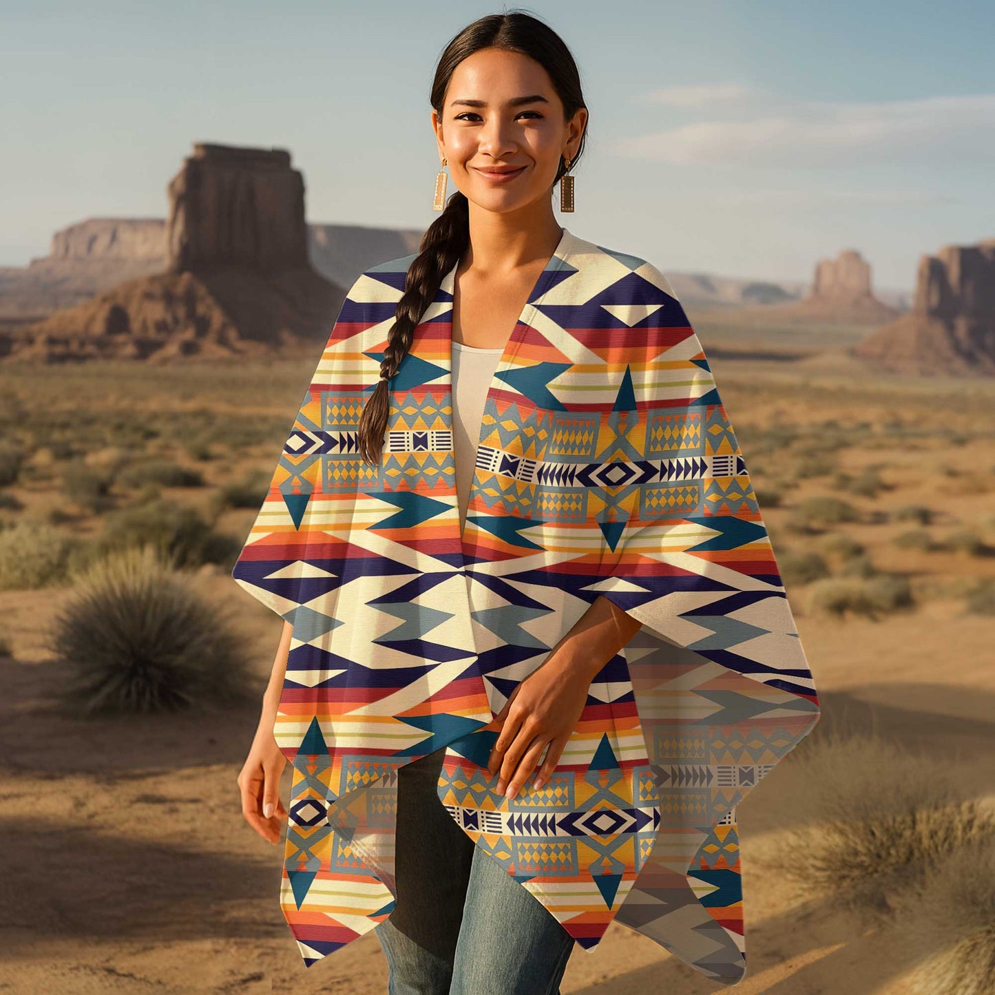Boho Poncho with Wild Pattern and Native Dreamcatchers