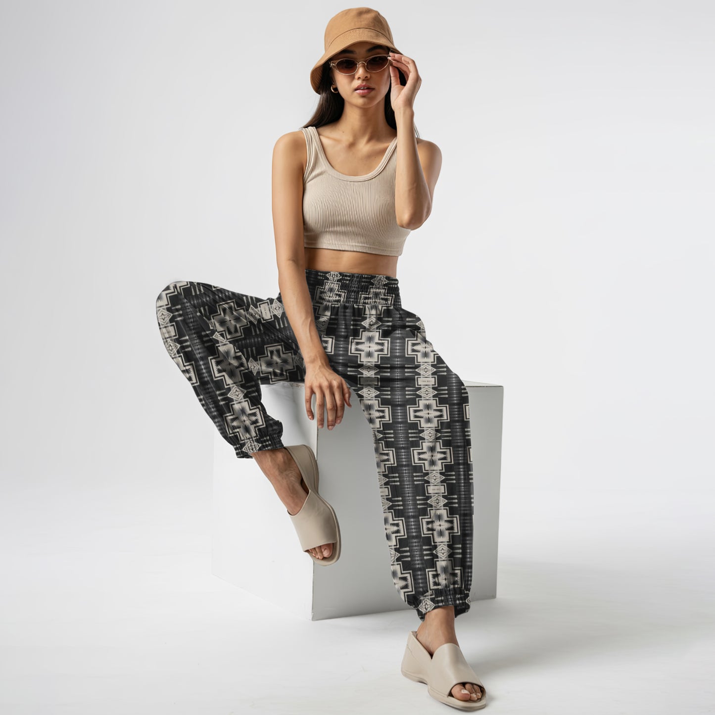 Print Harem Pants – Black & White Yoga Boho Clothes with Pockets