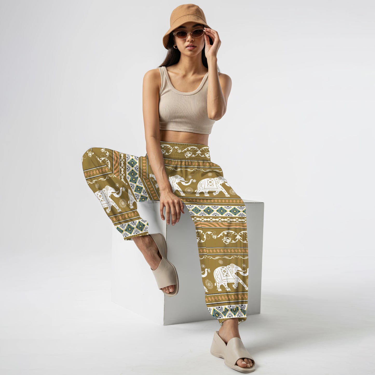 Teal Elephant Harem Pants – Yoga Boho Clothes with Pockets 08